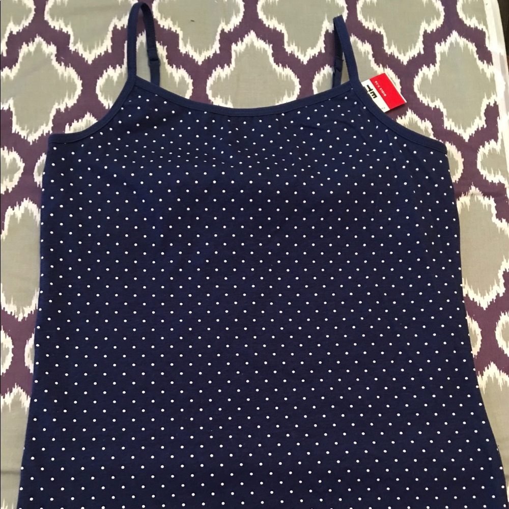 Girls Tank Top Blue w/white dots